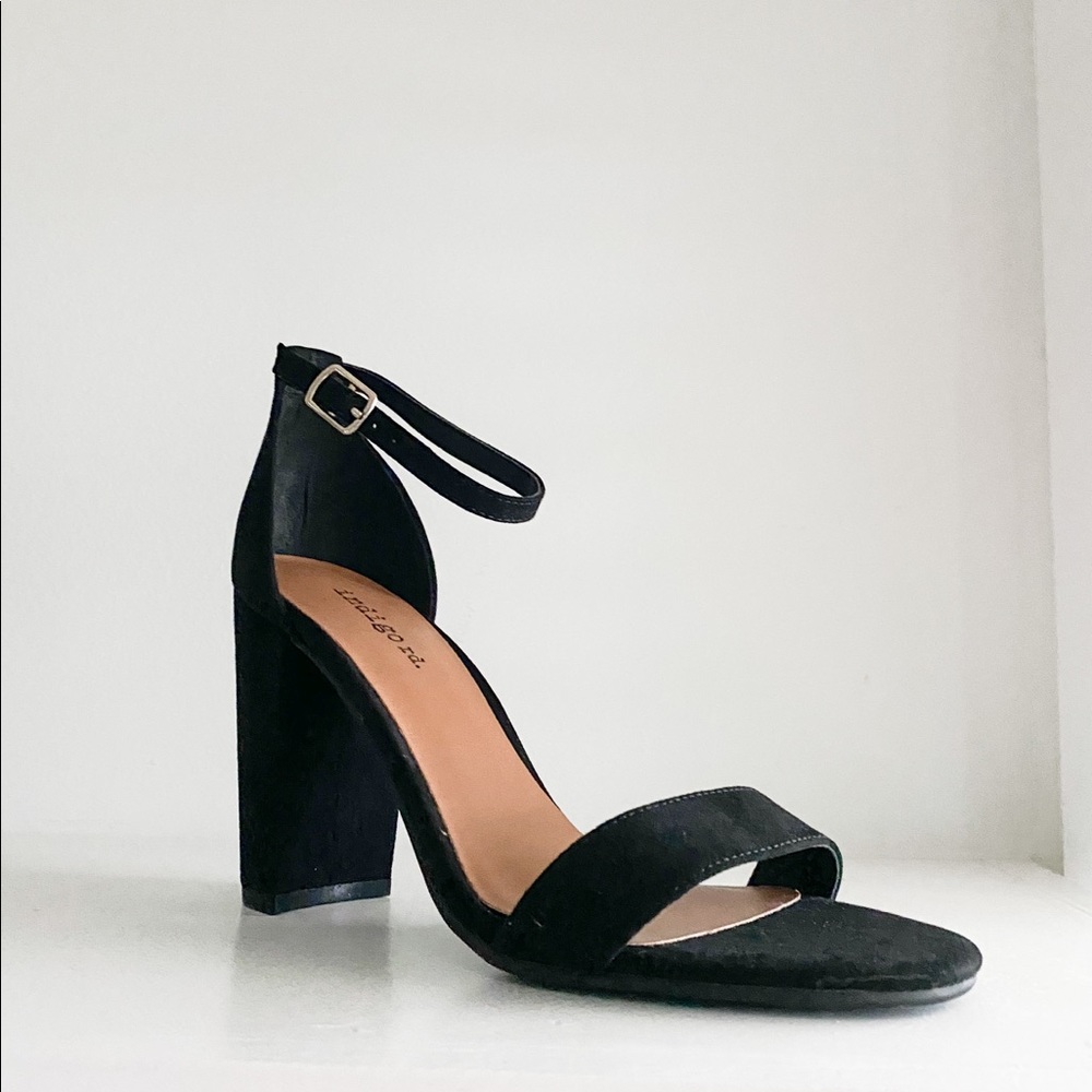 Black Ankle Strap Block Heels